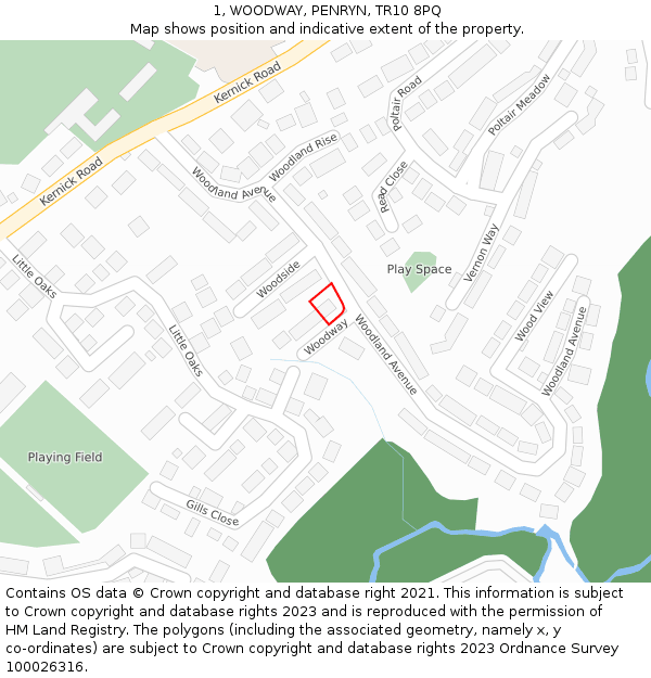 1, WOODWAY, PENRYN, TR10 8PQ: Location map and indicative extent of plot