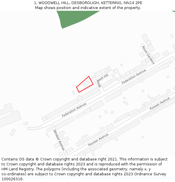 1, WOODWELL HILL, DESBOROUGH, KETTERING, NN14 2PE: Location map and indicative extent of plot