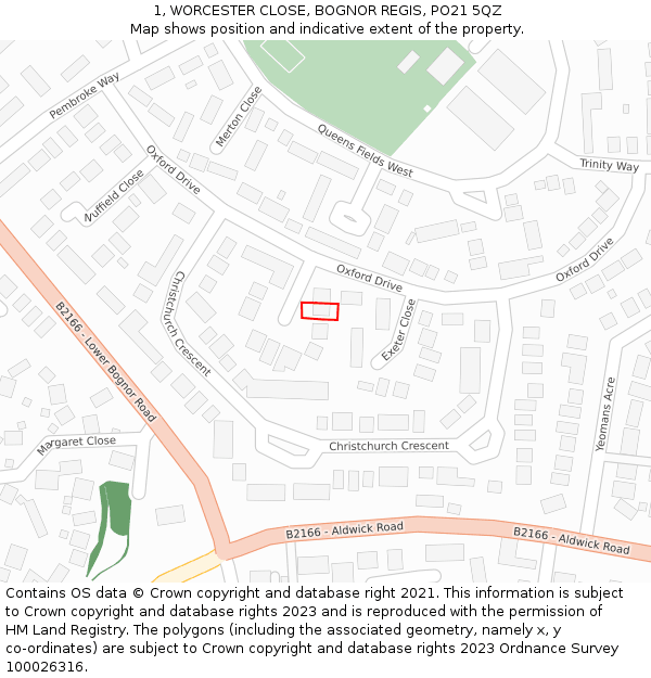 1, WORCESTER CLOSE, BOGNOR REGIS, PO21 5QZ: Location map and indicative extent of plot