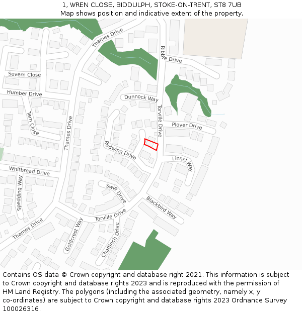 1, WREN CLOSE, BIDDULPH, STOKE-ON-TRENT, ST8 7UB: Location map and indicative extent of plot