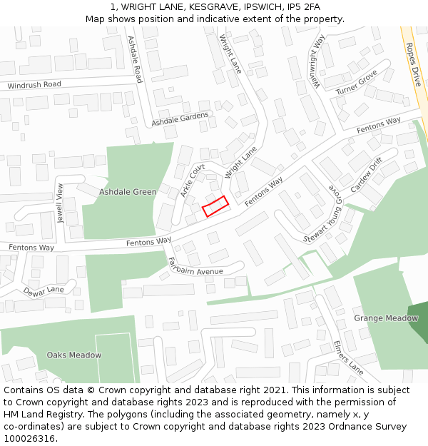 1, WRIGHT LANE, KESGRAVE, IPSWICH, IP5 2FA: Location map and indicative extent of plot