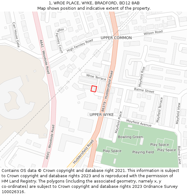 1, WROE PLACE, WYKE, BRADFORD, BD12 8AB: Location map and indicative extent of plot