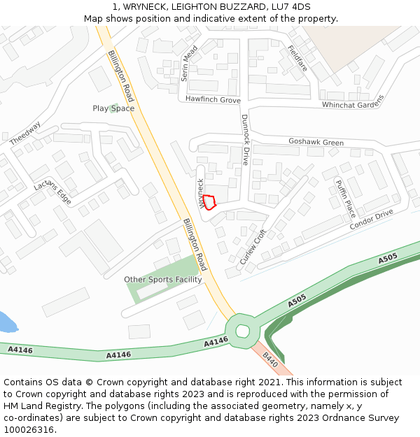 1, WRYNECK, LEIGHTON BUZZARD, LU7 4DS: Location map and indicative extent of plot
