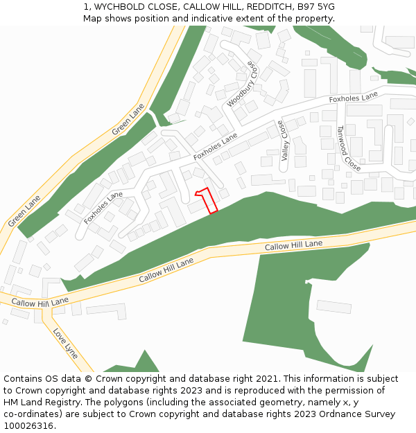 1, WYCHBOLD CLOSE, CALLOW HILL, REDDITCH, B97 5YG: Location map and indicative extent of plot