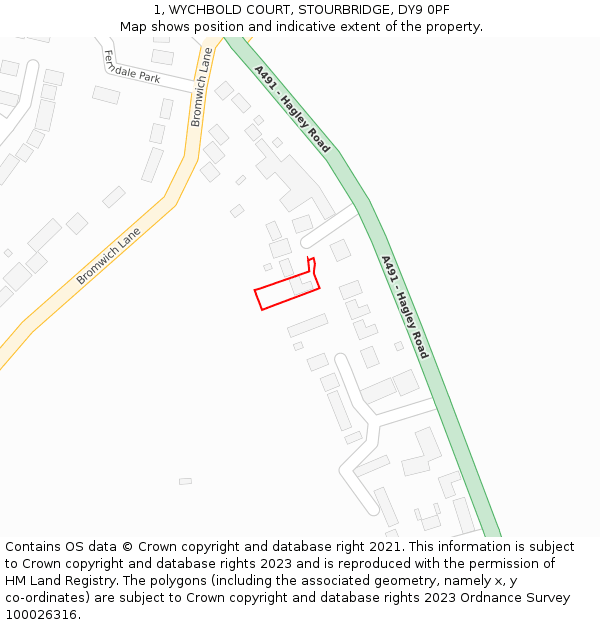 1, WYCHBOLD COURT, STOURBRIDGE, DY9 0PF: Location map and indicative extent of plot
