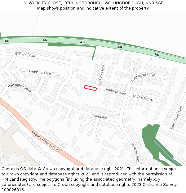 1, WYCKLEY CLOSE, IRTHLINGBOROUGH, WELLINGBOROUGH, NN9 5GE: Location map and indicative extent of plot