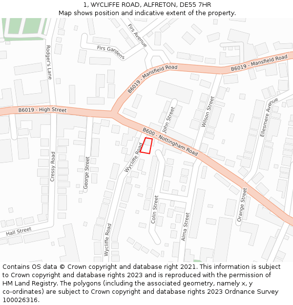 1, WYCLIFFE ROAD, ALFRETON, DE55 7HR: Location map and indicative extent of plot