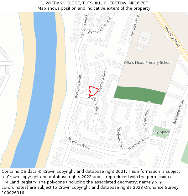 1, WYEBANK CLOSE, TUTSHILL, CHEPSTOW, NP16 7ET: Location map and indicative extent of plot