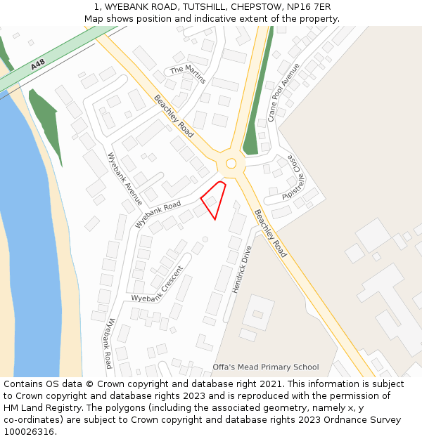 1, WYEBANK ROAD, TUTSHILL, CHEPSTOW, NP16 7ER: Location map and indicative extent of plot