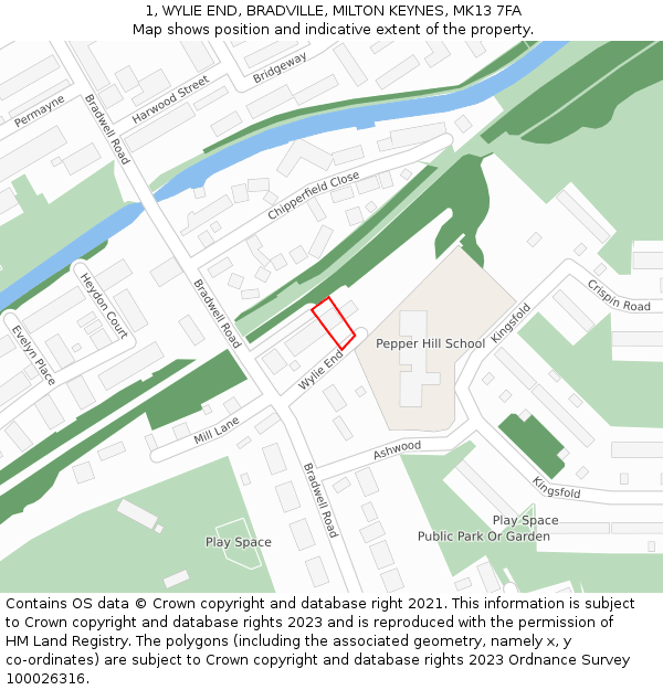 1, WYLIE END, BRADVILLE, MILTON KEYNES, MK13 7FA: Location map and indicative extent of plot