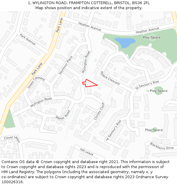 1, WYLINGTON ROAD, FRAMPTON COTTERELL, BRISTOL, BS36 2FL: Location map and indicative extent of plot