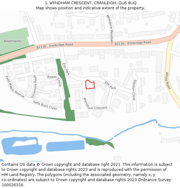 1, WYNDHAM CRESCENT, CRANLEIGH, GU6 8UQ: Location map and indicative extent of plot