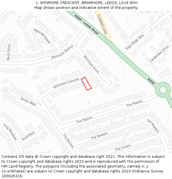 1, WYNMORE CRESCENT, BRAMHOPE, LEEDS, LS16 9DH: Location map and indicative extent of plot