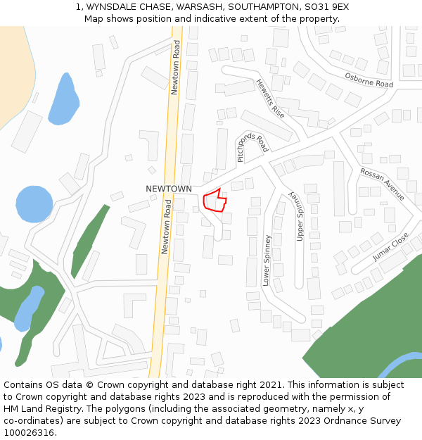 1, WYNSDALE CHASE, WARSASH, SOUTHAMPTON, SO31 9EX: Location map and indicative extent of plot