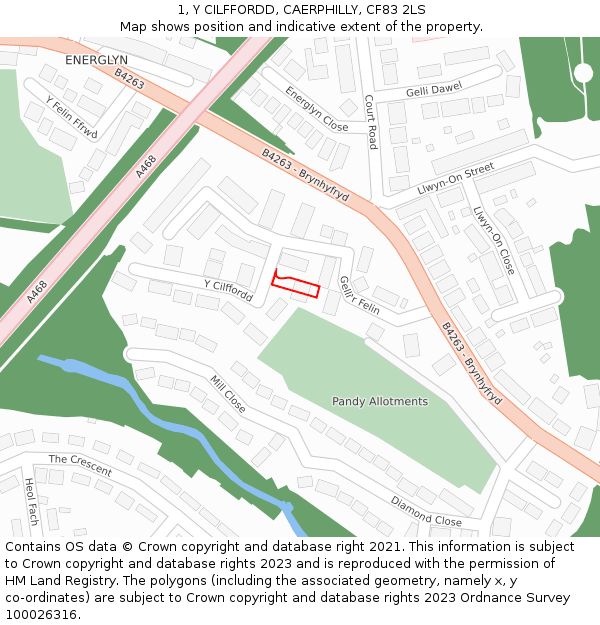 1, Y CILFFORDD, CAERPHILLY, CF83 2LS: Location map and indicative extent of plot