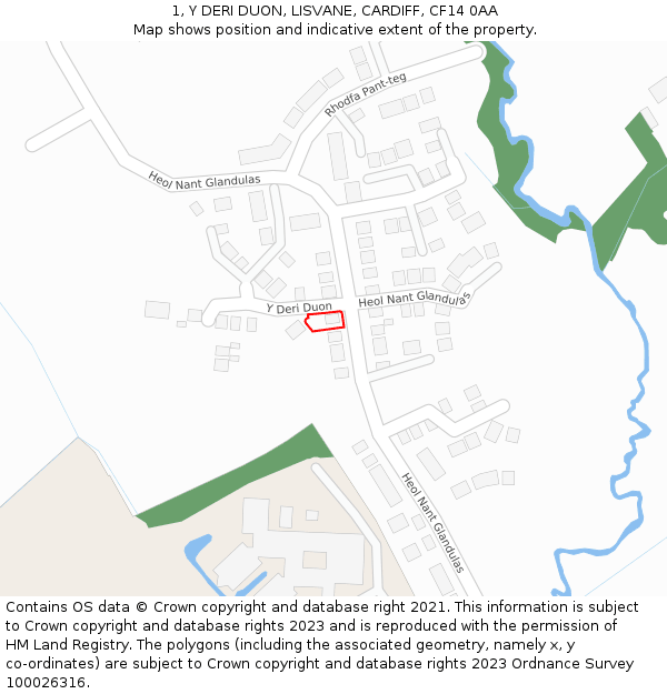 1, Y DERI DUON, LISVANE, CARDIFF, CF14 0AA: Location map and indicative extent of plot