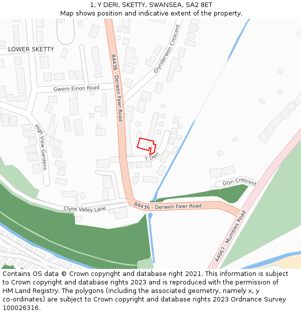 1, Y DERI, SKETTY, SWANSEA, SA2 8ET: Location map and indicative extent of plot