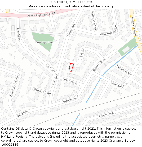 1, Y FFRITH, RHYL, LL18 3TR: Location map and indicative extent of plot