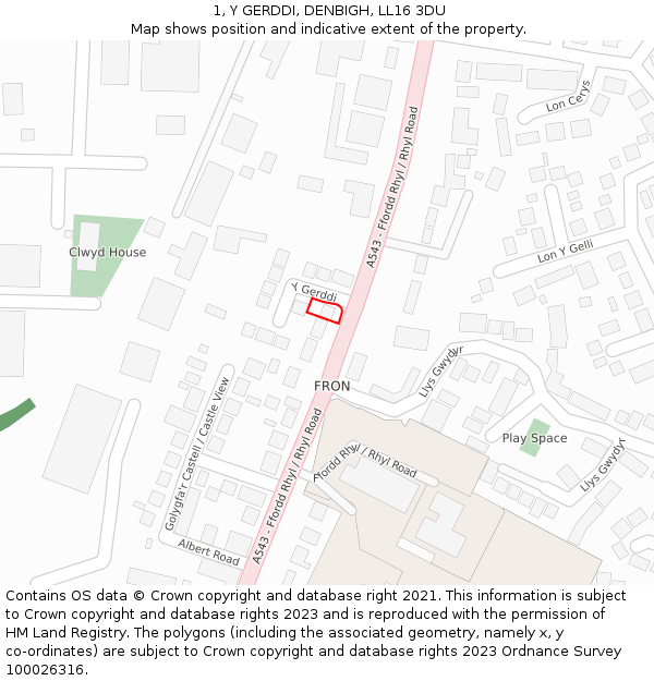 1, Y GERDDI, DENBIGH, LL16 3DU: Location map and indicative extent of plot