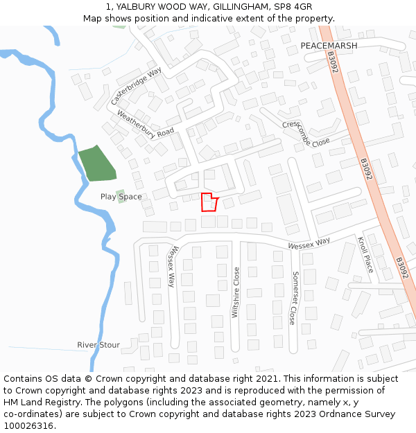 1, YALBURY WOOD WAY, GILLINGHAM, SP8 4GR: Location map and indicative extent of plot