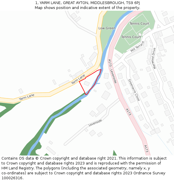 1, YARM LANE, GREAT AYTON, MIDDLESBROUGH, TS9 6PJ: Location map and indicative extent of plot