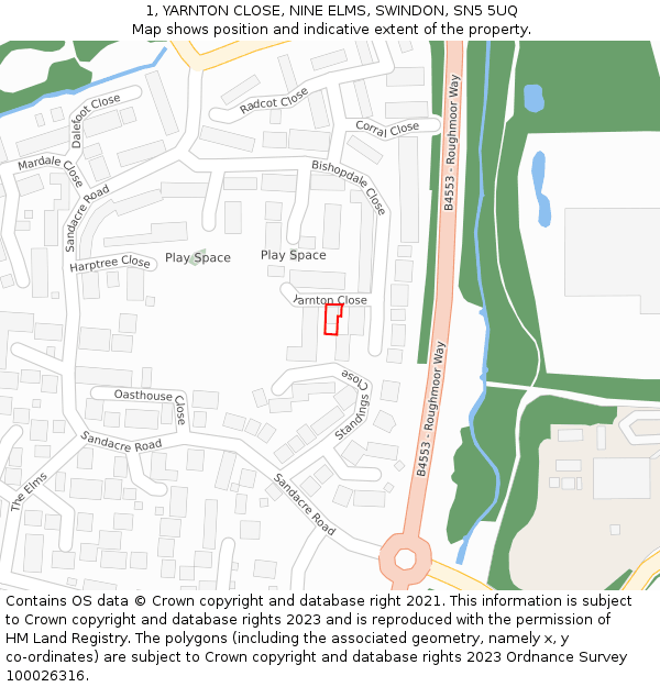 1, YARNTON CLOSE, NINE ELMS, SWINDON, SN5 5UQ: Location map and indicative extent of plot