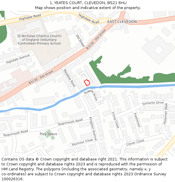 1, YEATES COURT, CLEVEDON, BS21 6HU: Location map and indicative extent of plot