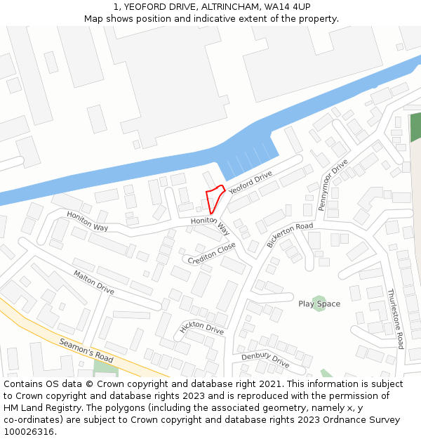1, YEOFORD DRIVE, ALTRINCHAM, WA14 4UP: Location map and indicative extent of plot