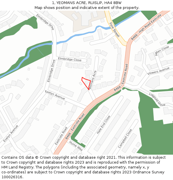 1, YEOMANS ACRE, RUISLIP, HA4 8BW: Location map and indicative extent of plot