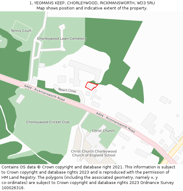 1, YEOMANS KEEP, CHORLEYWOOD, RICKMANSWORTH, WD3 5RU: Location map and indicative extent of plot