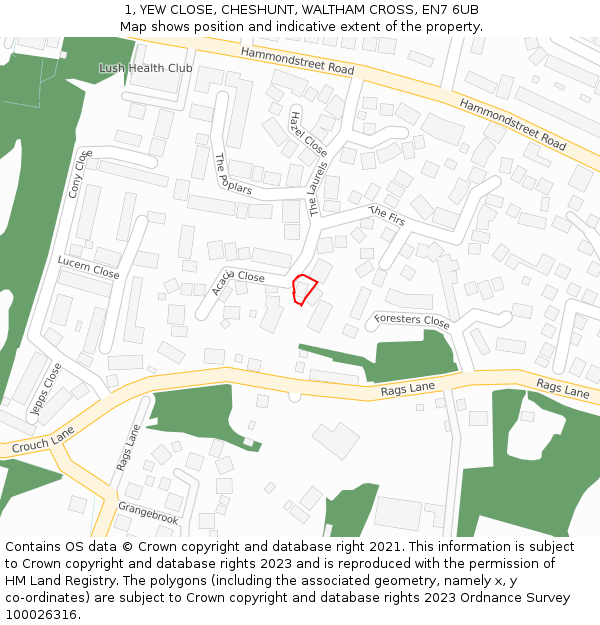 1, YEW CLOSE, CHESHUNT, WALTHAM CROSS, EN7 6UB: Location map and indicative extent of plot
