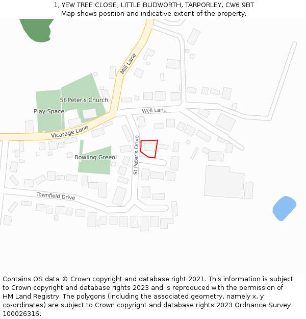 1, YEW TREE CLOSE, LITTLE BUDWORTH, TARPORLEY, CW6 9BT: Location map and indicative extent of plot