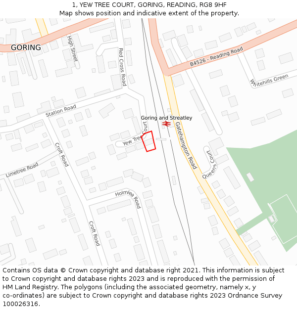1, YEW TREE COURT, GORING, READING, RG8 9HF: Location map and indicative extent of plot
