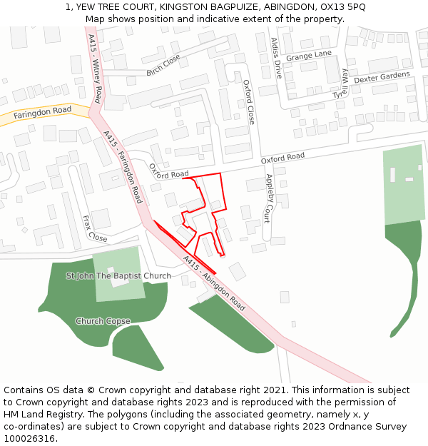 1, YEW TREE COURT, KINGSTON BAGPUIZE, ABINGDON, OX13 5PQ: Location map and indicative extent of plot