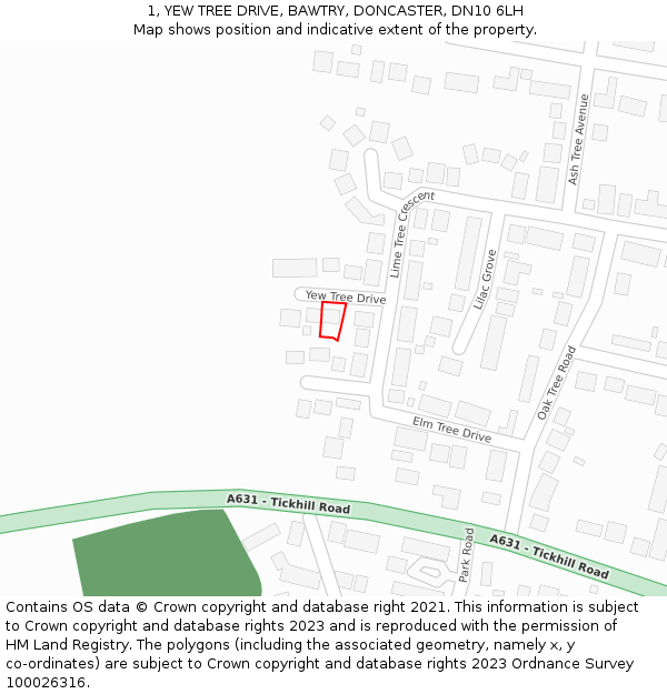 1, YEW TREE DRIVE, BAWTRY, DONCASTER, DN10 6LH: Location map and indicative extent of plot