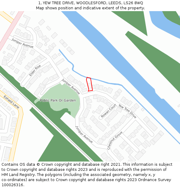 1, YEW TREE DRIVE, WOODLESFORD, LEEDS, LS26 8WQ: Location map and indicative extent of plot