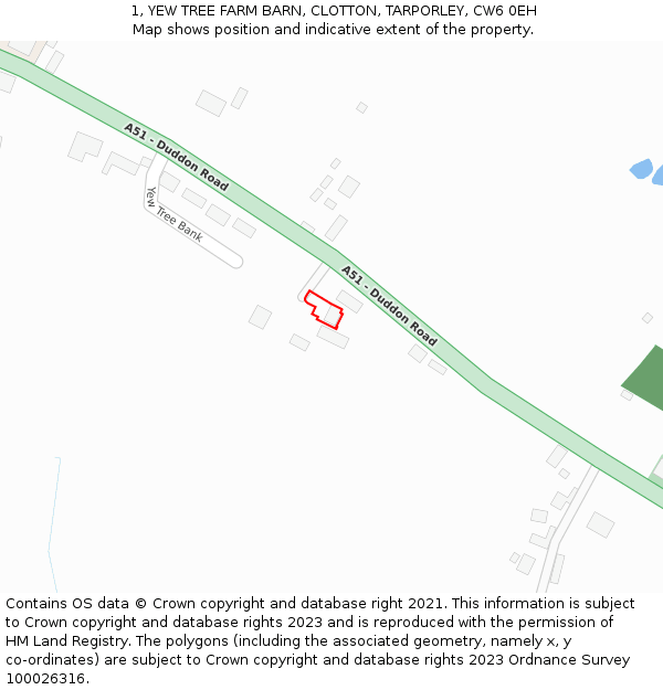 1, YEW TREE FARM BARN, CLOTTON, TARPORLEY, CW6 0EH: Location map and indicative extent of plot