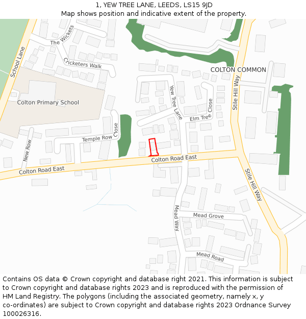 1, YEW TREE LANE, LEEDS, LS15 9JD: Location map and indicative extent of plot