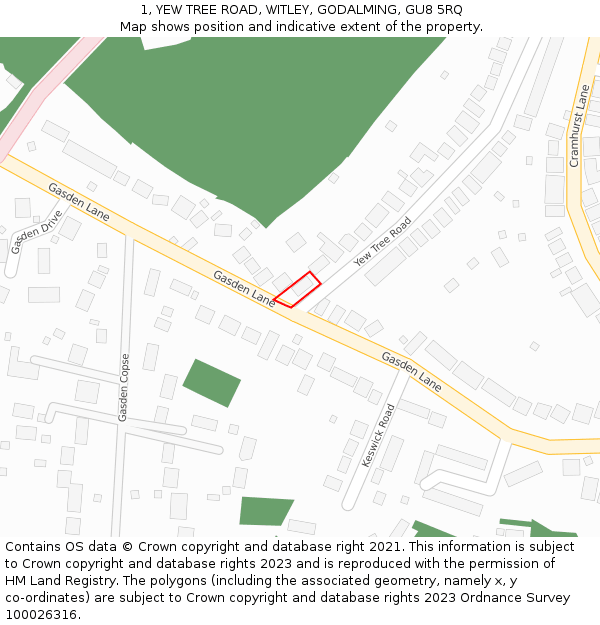 1, YEW TREE ROAD, WITLEY, GODALMING, GU8 5RQ: Location map and indicative extent of plot