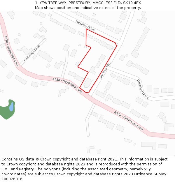 1, YEW TREE WAY, PRESTBURY, MACCLESFIELD, SK10 4EX: Location map and indicative extent of plot
