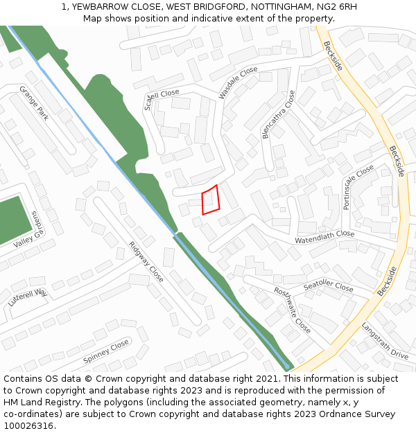 1, YEWBARROW CLOSE, WEST BRIDGFORD, NOTTINGHAM, NG2 6RH: Location map and indicative extent of plot