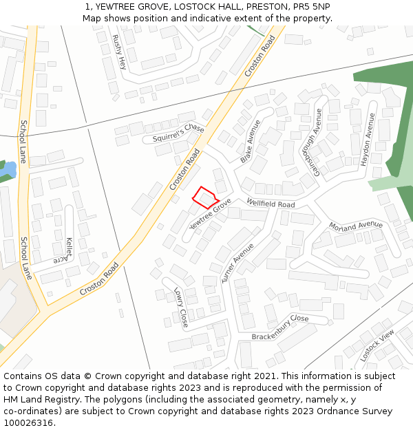 1, YEWTREE GROVE, LOSTOCK HALL, PRESTON, PR5 5NP: Location map and indicative extent of plot
