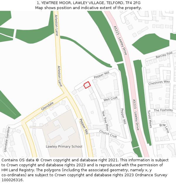 1, YEWTREE MOOR, LAWLEY VILLAGE, TELFORD, TF4 2FG: Location map and indicative extent of plot