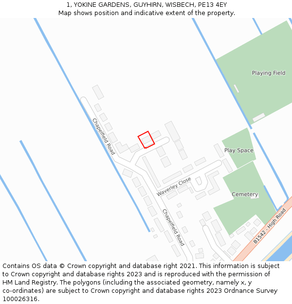 1, YOKINE GARDENS, GUYHIRN, WISBECH, PE13 4EY: Location map and indicative extent of plot