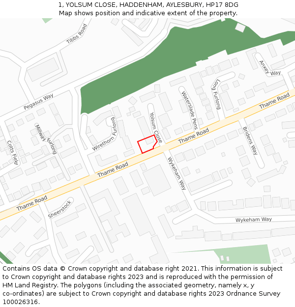 1, YOLSUM CLOSE, HADDENHAM, AYLESBURY, HP17 8DG: Location map and indicative extent of plot