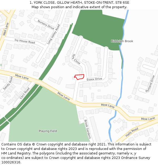 1, YORK CLOSE, GILLOW HEATH, STOKE-ON-TRENT, ST8 6SE: Location map and indicative extent of plot