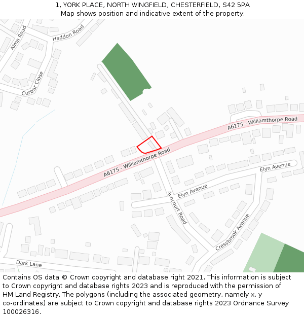 1, YORK PLACE, NORTH WINGFIELD, CHESTERFIELD, S42 5PA: Location map and indicative extent of plot