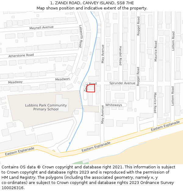 1, ZANDI ROAD, CANVEY ISLAND, SS8 7HE: Location map and indicative extent of plot