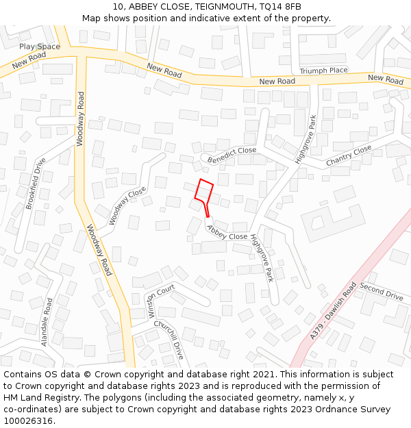 10, ABBEY CLOSE, TEIGNMOUTH, TQ14 8FB: Location map and indicative extent of plot