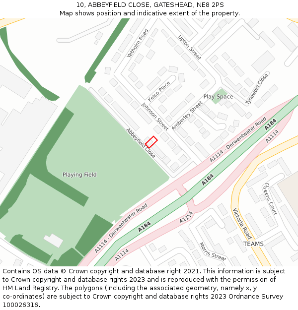 10, ABBEYFIELD CLOSE, GATESHEAD, NE8 2PS: Location map and indicative extent of plot